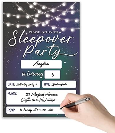 Покана за роденден на спиење, дремнете забава за тинејџерски покани за тинејџери, глупости филмови, 20 покани и пликови, покани за роденденска