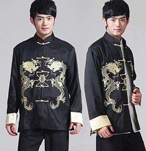 Твоите колекционери традиционални кинески везени свилени сатен кунг-фун јакна палто Таи Чи униформа двоен змеј