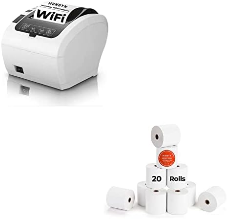 Печатач за термички прием на Munbyn WiFi со USB/LAN/RS232 порта, 80мм POS печатач работи со квадратни Windows Mac Chromebook Cash Phater