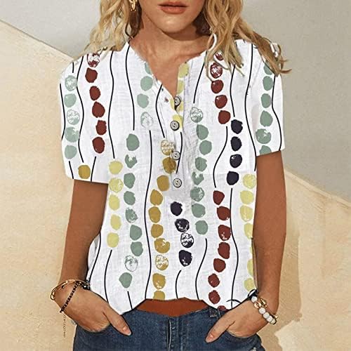 Копче надолу маица, жени есен лето 2023 година облека кратки ракави екипаж памук обичен врвен врв за девојчиња 0л 0л