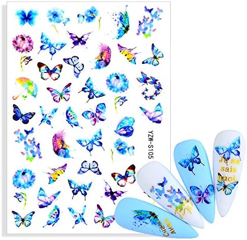 Налепници за уметност од пеперутка за нокти декорации, 8 листови 3Д самолепливи нокти декорации за пеперутки дизајни за нокти налепници