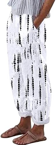 Работни панталони за жени жени панталони печати со џебови долги лабави панталони памучни обични панталони со високи половини