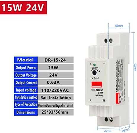 Outvi Индустриски DIN Rail Префрлување на електрична енергија DR-15 15W единечен излез 5V 12V 24V AC до DC Конвертор на прекинувач