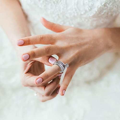 Гроздобер антички годишнини ветувања ringsвони тркалачки прстен за ангажмани поставени свадбени невестински прстени сет солитер сребро