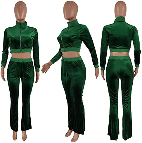 Zeyayi [2-пакет] Velor Tracksuit Womens Two Piection Two Piece Tops Tops Tops Blared Pants со џебови и жени со две парчиња велур со кратки ракави