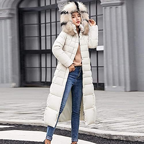 Fragarn женски палта зима, женска мода голема јака за коса тенок долг памучен памук памук со памучна јакна