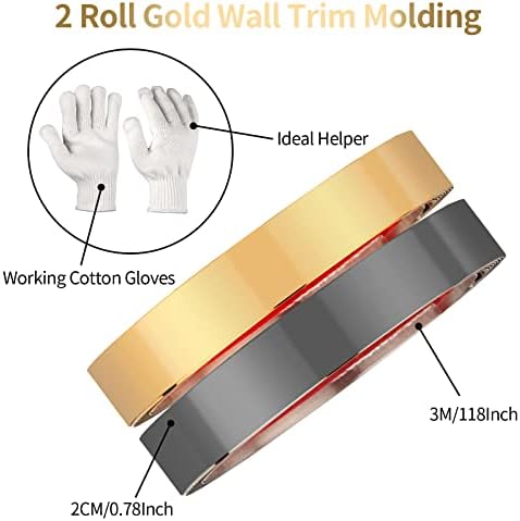 2 парчиња црна метална обликување на златен wallид обликување со 1 пар ракавици за кора за обликување на wallидови и лепење од