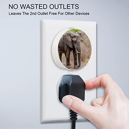 2 приклучок за приклучок за пакување предводена ноќна светлина африкански слон сива шума за одење со сензор за самракот до гума за детска соба,