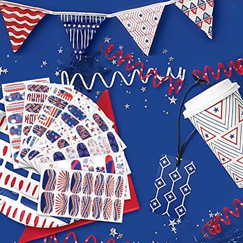 4 -ти јули обвивки за нокти, Даннаси 16 листови Денот на независност на ноктите полски ленти за жени самостојно лепило за лепење на налепници