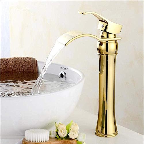 Тапа за мијалник, тапа за басени модерни златни/црни тапа за бања тапа за водопади единечна дупка ладна и топла вода чешма