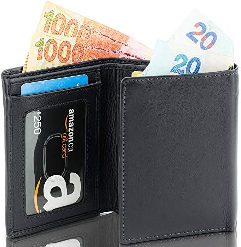 Кожа трифолти паричници за мажи - блокирање на РФИД - Машки трифолчен паричник во црна боја