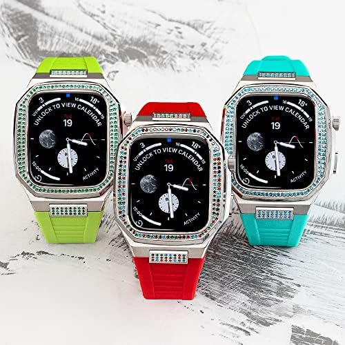 Комплет За Модификација На Дијаманти ТРДИБСК за Apple Watch Band 44mm 45mm комплет за Мод Од Нерѓосувачки Челик Метална Кутија+Гумена