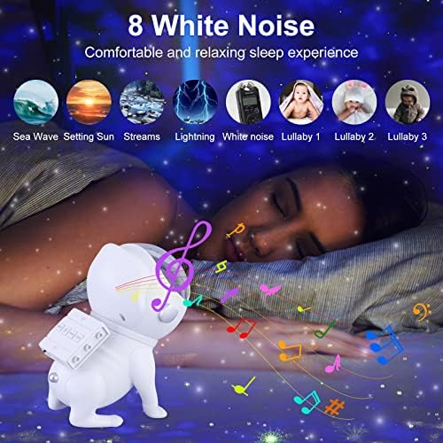 Starвезден проектор Галакси Ноќен светло кучиња простор Бади Проектор Вграден Bluetooth звучник, 8 бел шум, тајмер, апликација/далечински