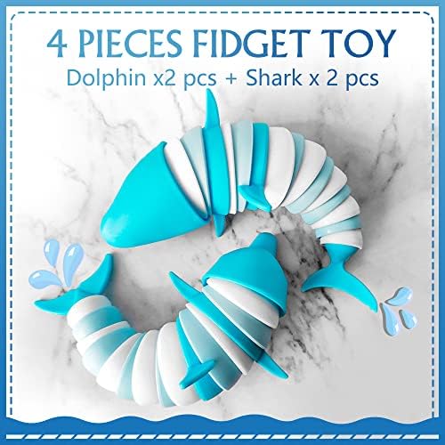 4 парчиња артикулирана играчка со фиџет, делфин фид играчки играчки за декомпресија на океански ајкули, стимулативни играчки декомпресија Забава