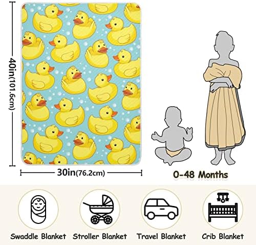 Swено ќебе жолти патки на светло сини меурчиња во позадина памучно ќебе за новороденчиња, примање ќебе, лесен меко залепено ќебе за