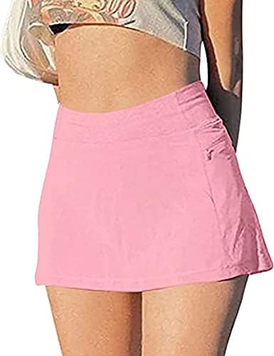 Меладијански женски цврсти високи половини линии мини тениски здолниште Внатрешни шорцеви поштенски џеб микрок панк -панк улична облека