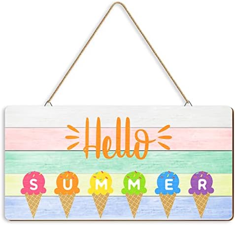 Здраво летен врата знак сладолед летен декор знак плажа виси знаци на врата за домашна куќа летни домашни украси со јаже шарен летен wallиден