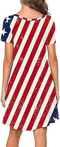Narhbrg симпатичен патриотски мини фустан женски обичен летен маица фустан лабава кратка ракав Туника сонце фустан за жени
