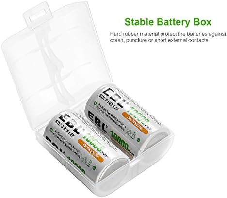 Ackл Пакет од 8 10000mah Ni-MH D Ќелии Батерии За Полнење, Вклучена Кутија За Батерии