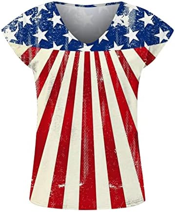 Женски V Вратот Блузи Американски Знаме Печатење Патриоти Маица Повик Лабава Вклопуваат Краток Ракав Денот На Независноста Маици