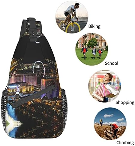 АСЕЕЛО Лас Вегас Ноќ Поглед Торба Крстот Ранец За Жени Мажи Градите Торба Пешачење Торба За Кампување Велосипедизам Дневен Пакет, Отворено
