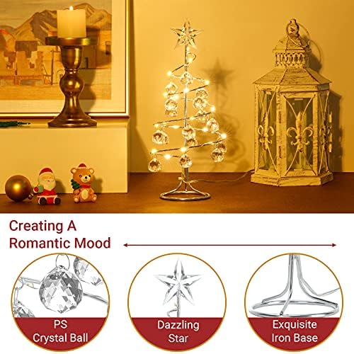 Светилка за новогодишна елка Шинова, Кристал спирална елка со сјајна starвезда, 10 -инчна батерија управувана од сребрена елка светло