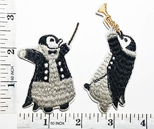 Симпатична пингвин свирење музика цртан филм деца закрпи аплицира ткаенина украсување за капа капа од ранец облека облека јакна маица