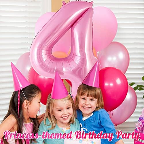 Розова Број 4 Балон 40 Инчен, Голема Голема Фолија Хелиум Број Балони, Џамбо Гигант Милар Број 4 Балони за 4 Годишниот Роденден Декорации Материјали