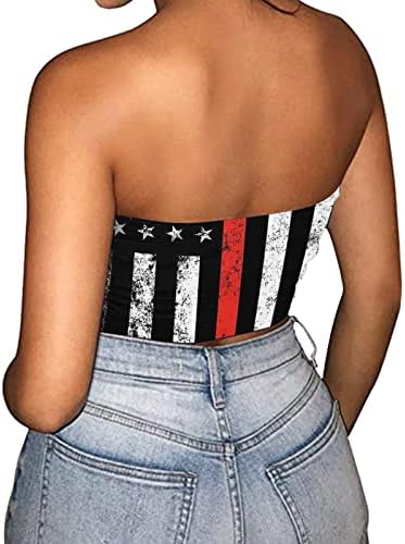 Американски резервоар за знамиња врвни жени секси starвезда шарени печатени култури врвни ленти од 4 -ти јули цевка без ракави без ракави без