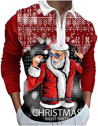 ДСОДАН Божиќни маички Поло кошули со долги ракави по поштенски патент на вратот дизајнер на вратот Смешни Дедо Мраз печатена кошула за голф