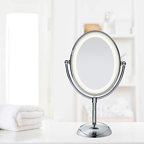 Конаир Осветлена Шминка Огледало со Зголемување, LED Суета Огледало, 1x/7X Лупа Огледало, Батеријата Работи во Полиран Хром