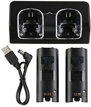 Двојна Станица за Полнење w/ 2 Батерии за полнење &засилувач; LED Светло Компатибилен Со Nintendo Wii / Wii U Далечински Управувач, Црна
