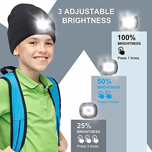3 парчиња LED Beanies со светлина за деца USB -приклучени плетени капачиња зимски топло плетени фенерчиња капи на отворено спортски спортови