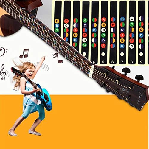 Налепници за налепници на Guitar Guitar Fretboard, црна боја кодирана белешка за прсти на прсти налепници налепници за почетник за почетник