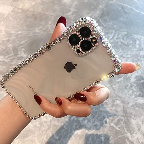 Мосеза компатибилен со iPhone 13 Pro Max Case Luxury Bling Rhinestone Glitter Phone Case for Women Girl 3D Diamond Silicone Clear Cover