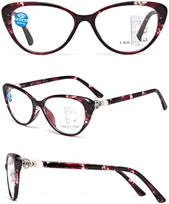 Yijia-Young Cat Eye Прогресивно мултифокално читање очила за жени со сина светлина што ги блокира читателите со шарка на бисер 3251002