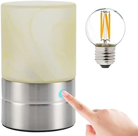 Linnmon Control Control Table Lamp, мала ламба со жолта стаклена сенка, 3-насочни затемнети светилки за читање, спална соба, студентски дом и кујна