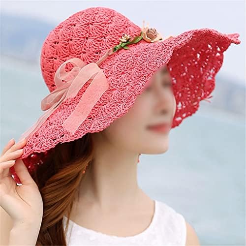 Стекнете лето цветна слама капа, жените голема широка плажа капа од сонце, преклопено сонце блок УВ заштита Панама капа