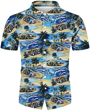 XXBR машки хавајски кошули, копче за кратки ракави со градиент надолу од гроздобер лапел врвен летен тропски лабава лесна кошула на плажа