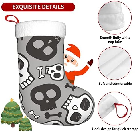 Божиќни чорапи за божиќни чорапи Хипстер Греј череп Ноќта на вештерките двострано камин што виси чорапи
