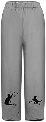 Miashui обични панталони жени ситни женски цврсти обични панталони печатени панталони еластични џебови на половината широки панталони