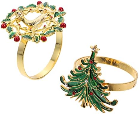 Беспортбл 2 парчиња Божиќни салфетки прстени дома декор Божиќна забава прстен украсен салфетка прстен пара меса де зимски празник
