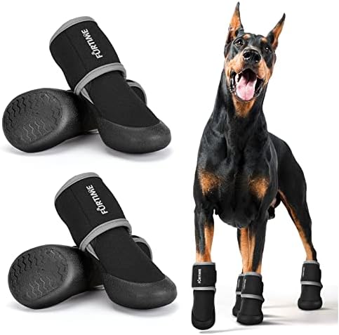 FURTIME Чевли За Кучиња Заштитници За Шепи За Мали Средно Големи Кучиња Чизми Со Рефлектирачки Ленти Солиден Гумен Ѓон Против