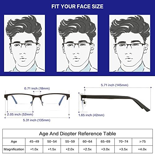 Kafirlo половина рамка бифокални очила за читање мажи мода модна сина светлина блокирање на компјутерски читач на чиста врвна дизајнерска дизајнерска очила за безобр