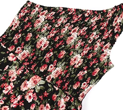 Fragarn Midi летни фустани за жени, лето здолниште на плажа цветни едно рамо со средна должина фустан без ремен безжичен фустан