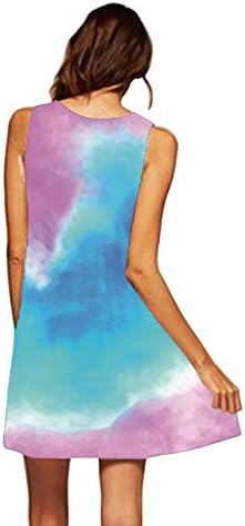 IQKA женски резервоар фустан летен кошула без ракави, фустан, обична лабава вратоврска боја, печати кратки мини фустани фустани плажа фустани