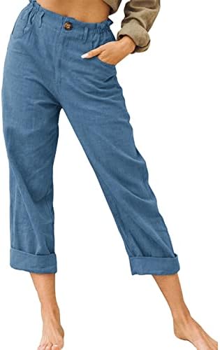 Употреба на широки панталони за нозе за жени еластични панталони со високи панталони со високи панталони исечени панталони летни