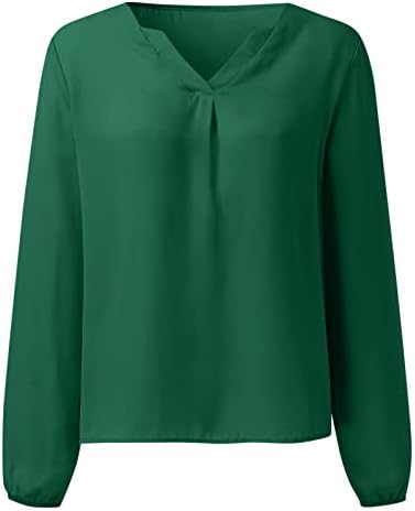 Womenените компресија долги ракави кошула женски модни врвови лабави шифон кошули темперамент со цврста боја маички кошули