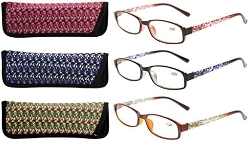 Читатели на Eyekepper 3 пакувања очила за читање на жени со убава шема и мека кутија за дами +0,75