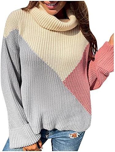 Womenените плетат џемпер Туника на врвови со обична долга ракав, цврста боја, џемперки за џемперки за зимски екипаж на врвови